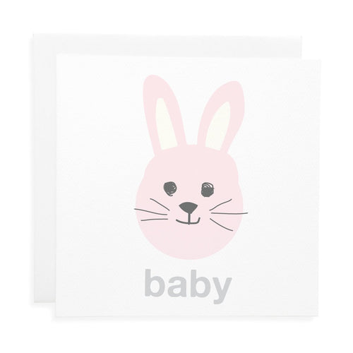 Pink Bunny Baby Birthday Card - Two Little Feet