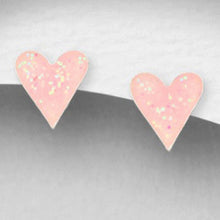 Load image into Gallery viewer, Pink Glitter Heart Earrings by Lauren Hinkley
