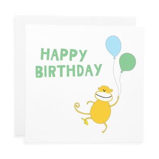 Happy birthday gift card tag with monkey