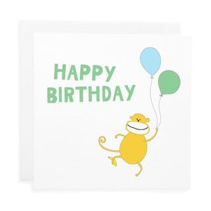 Happy birthday gift card tag with monkey